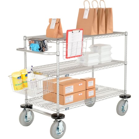 Global Equipment Nexel    Curbside Cart, Chrome, 36"L x 21"W x 43"H, 3 Wire Shelves, Pneumatic Casters CS21363CP